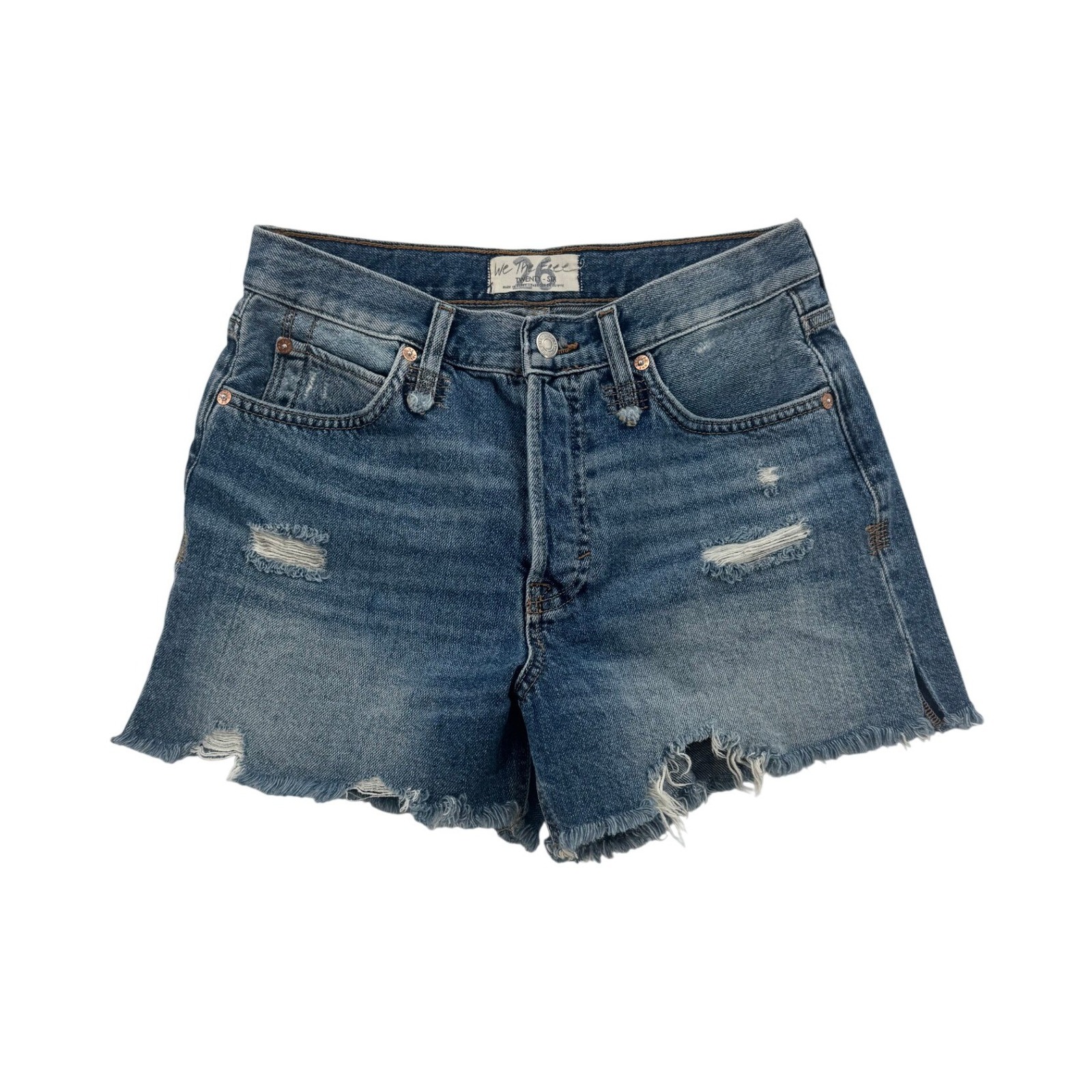 We The Free Free People Makai Distressed Denim Shorts Blue Raw Hem Size 26